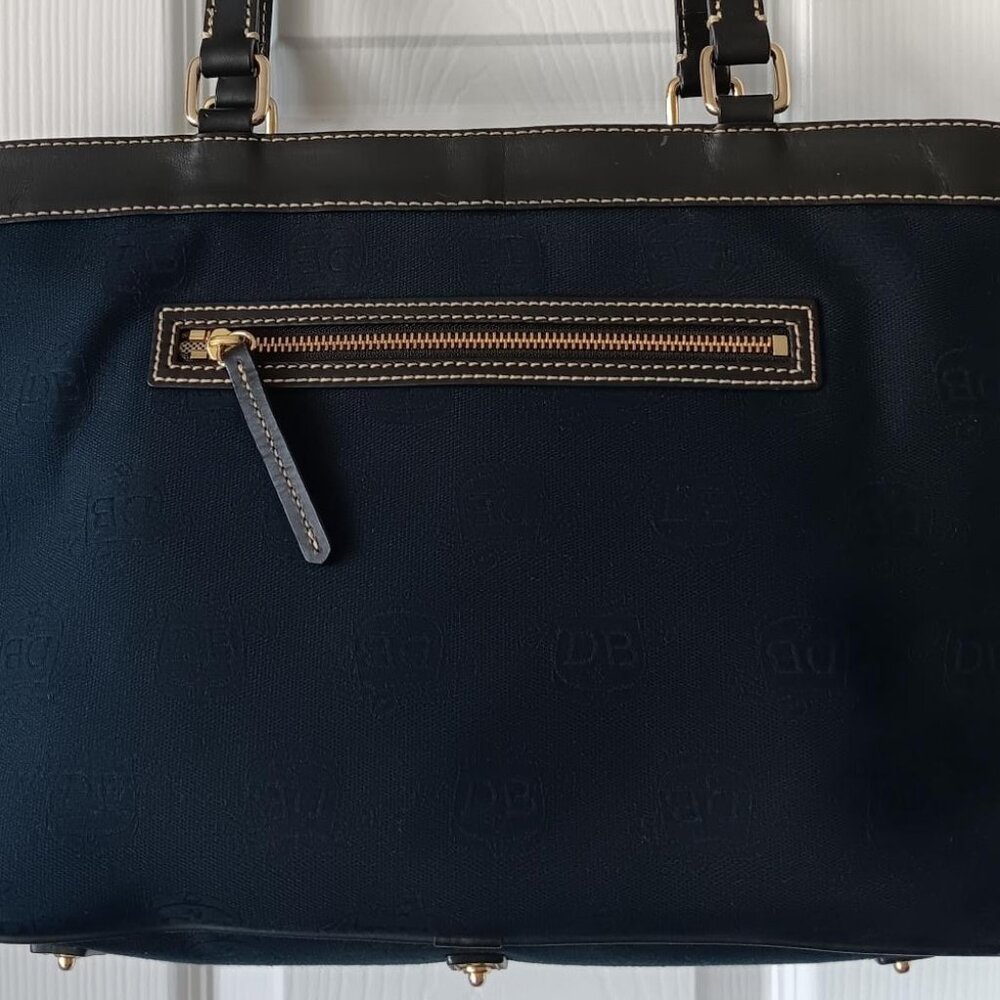 Dooney & Bourke Signature Logo Navy Canvas Bag Black Leather Straps and Trim - Picture 9 of 16